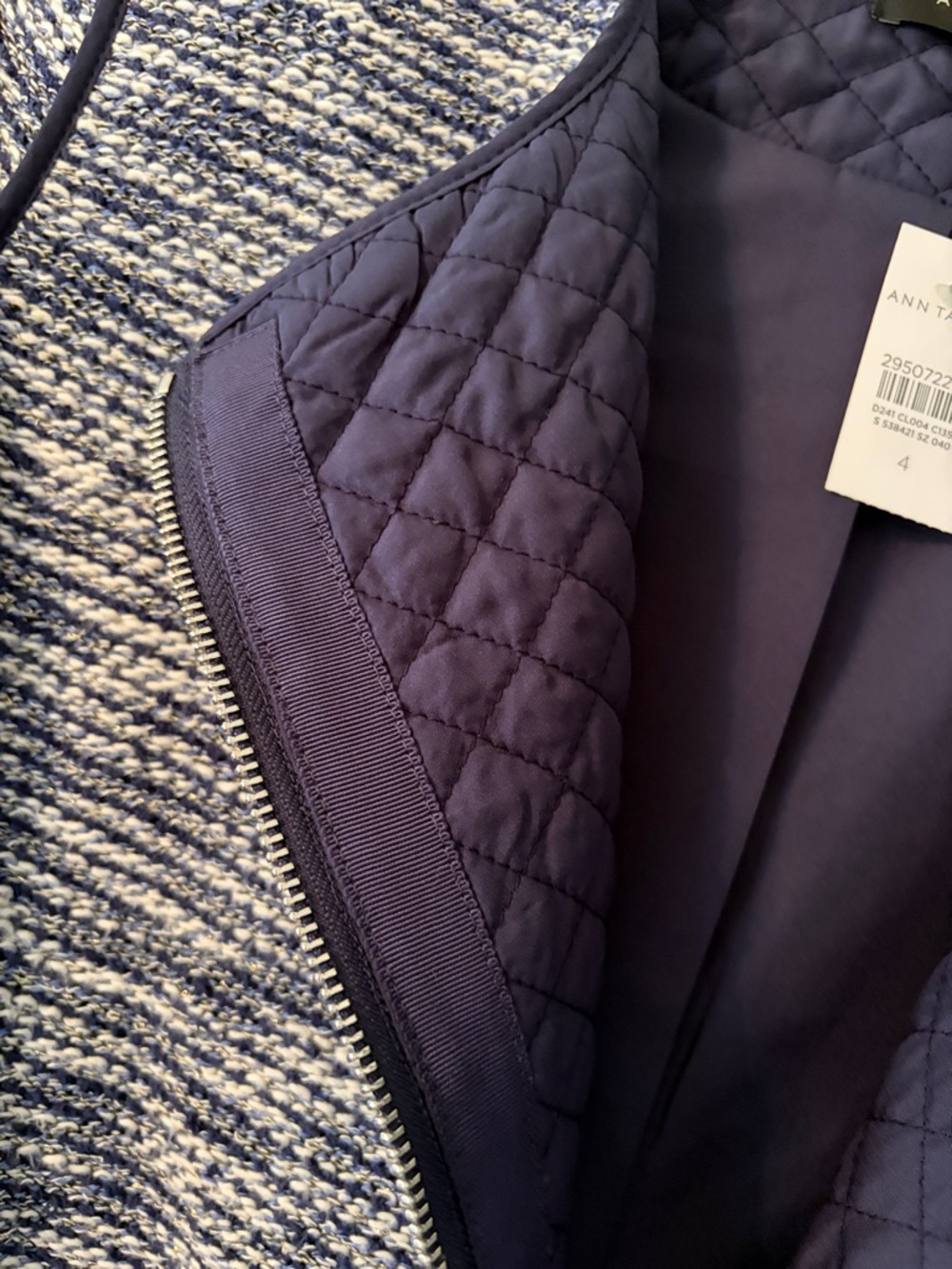 Ann Taylor Navy & White Textured Zip-Front Blazer - Picture 5 of 13